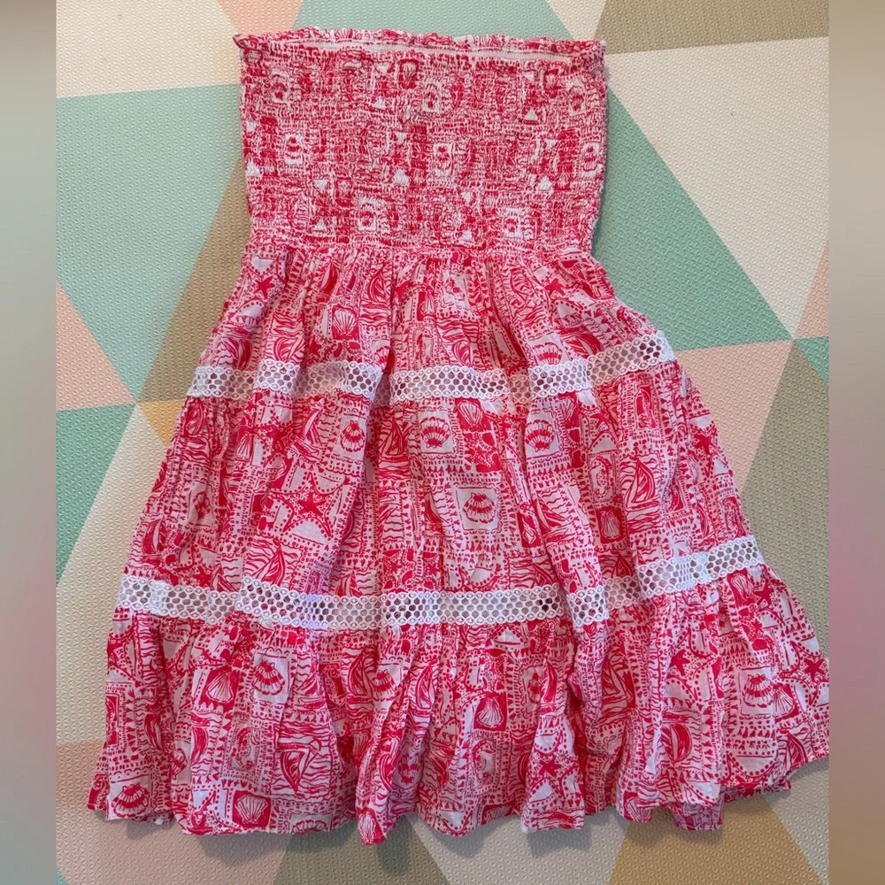 Lilly Pulitzer Kelvina Strapless Smocked Dress in Mizner Red Seaside Harbour M - Picture 8 of 9